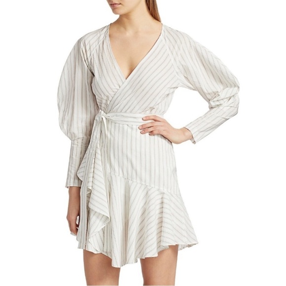 NWOT A.L.C. Enzo Striped Cotton-Blend Poplin Mini Wrap Dress Size 6 - Picture 8 of 16